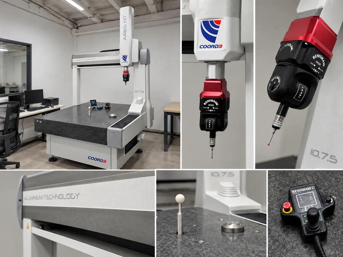 CMM detayı — Renishaw PH20 beş eksen ölçüm kafası ve kalibrasyon küresi